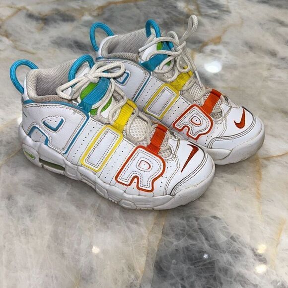Nike Air More Uptempo BP White/Baltic Blue-Opti Yellow SZ 1.5Y - Picture 1 of 6